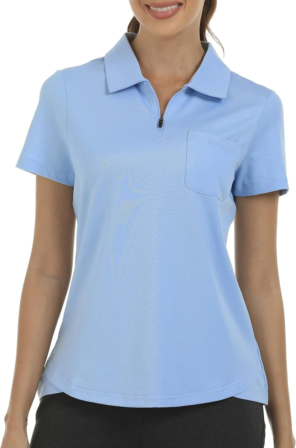 MoFiz Womens Zip up Golf Polo Shirt Short Sleeve Workout Golf Top Moisture Wicking Lightweight Tennis Shirts