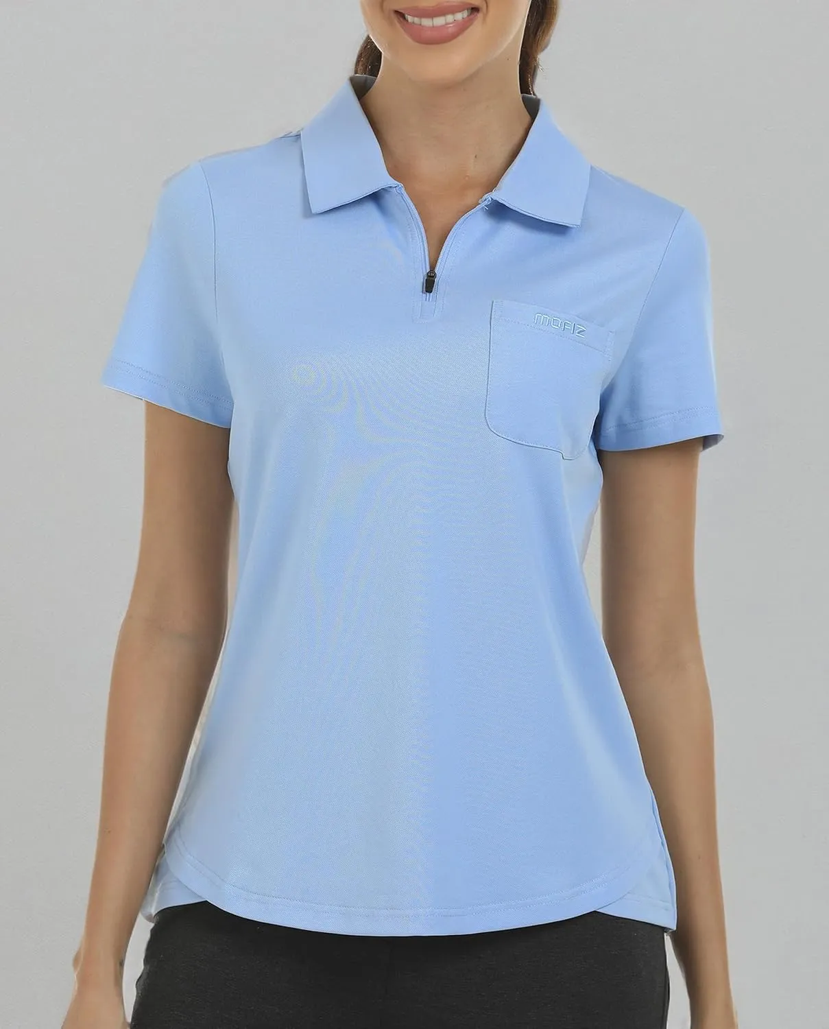 MoFiz Womens Zip up Golf Polo Shirt Short Sleeve Workout Golf Top Moisture Wicking Lightweight Tennis Shirts