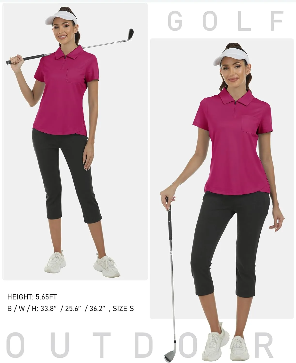 MoFiz Womens Zip up Golf Polo Shirt Short Sleeve Workout Golf Top Moisture Wicking Lightweight Tennis Shirts