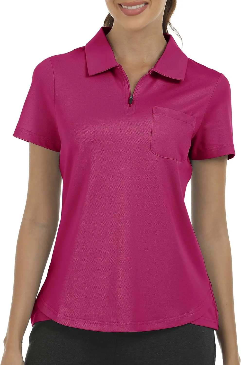 MoFiz Womens Zip up Golf Polo Shirt Short Sleeve Workout Golf Top Moisture Wicking Lightweight Tennis Shirts