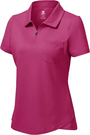MoFiz Womens Zip up Golf Polo Shirt Short Sleeve Workout Golf Top Moisture Wicking Lightweight Tennis Shirts