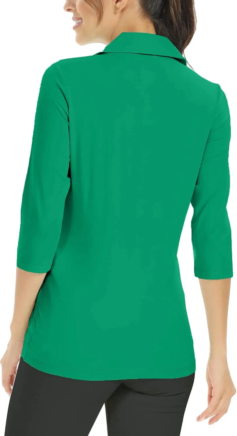 MOHEEN Women's Polo Shirt UPF 50  Quick Dry Moisture Wicking 3/4 Sleeve Golf Sun Shirts Athletic Casual Work S-2XL