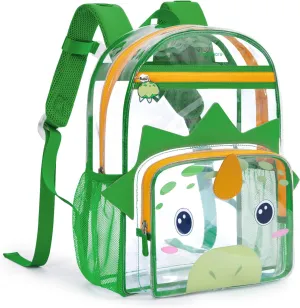mommore Clear Backpack for Kids Dinosaur Backpack for Boys 4-8 Water-Resistant See Through Cartoon Toddler Bookbag with Chest Strap for Preschool Kindergarten Travel, Green