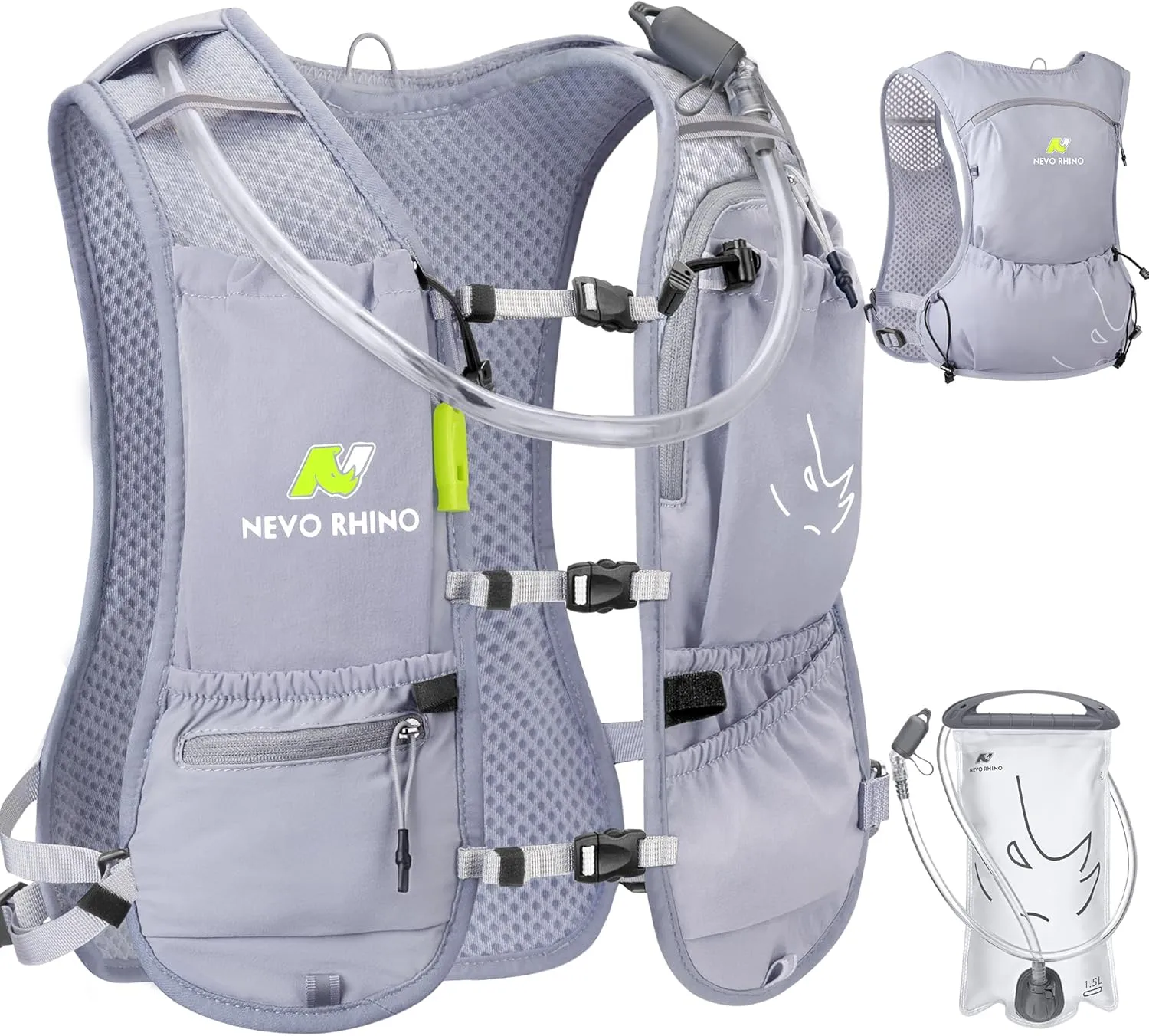 N NEVO RHINO Running Vest, Hydration Running Water Vest 5L with 1.5L Water Bladder Bag, Lightweight Hydration Pack Water Backpack Multi-Pocket for Hiking Race Trail Marathon for Women Men