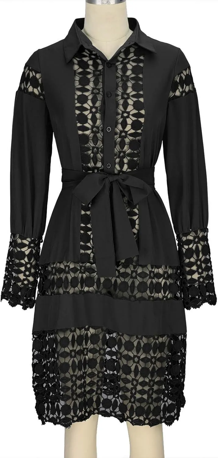 NaRHbrg Women Casual Spring Summer Dresses Long Sleeve Mini Dress Hollow Out Eyelet Embroidery Ruffle A Line Swing Dresses