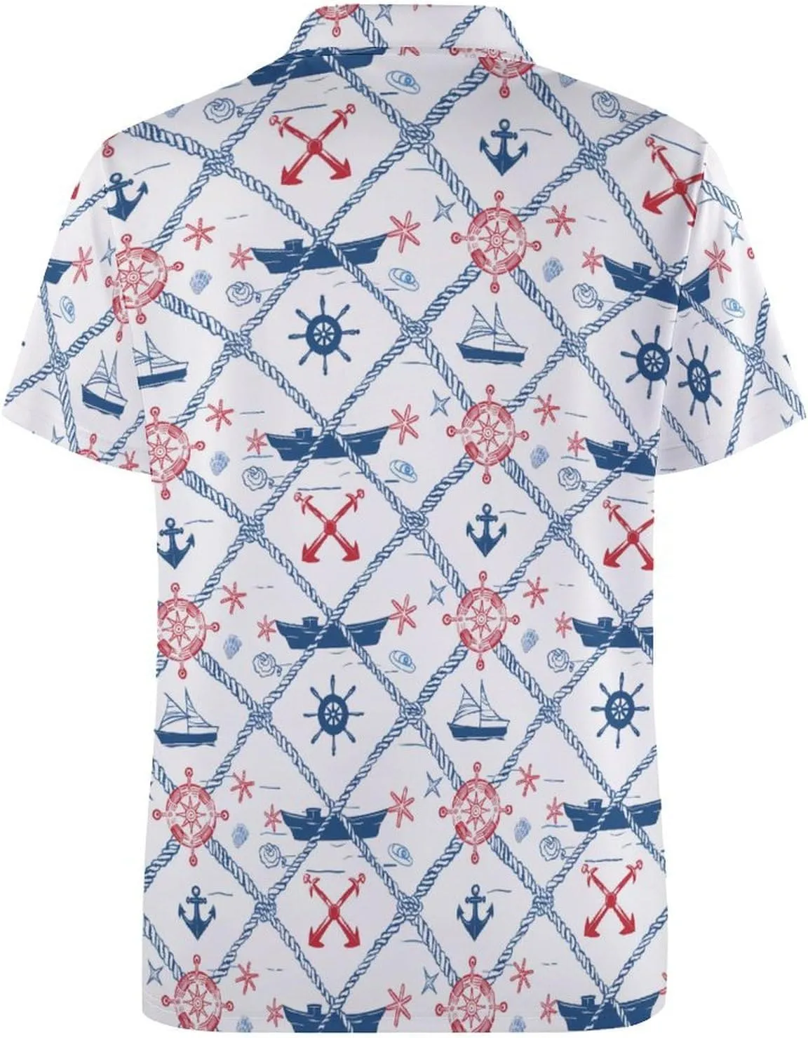 Nautical Theme Mens Polo Shirts Quick Dry Short Sleeve Golf Slim Fit T Shirt