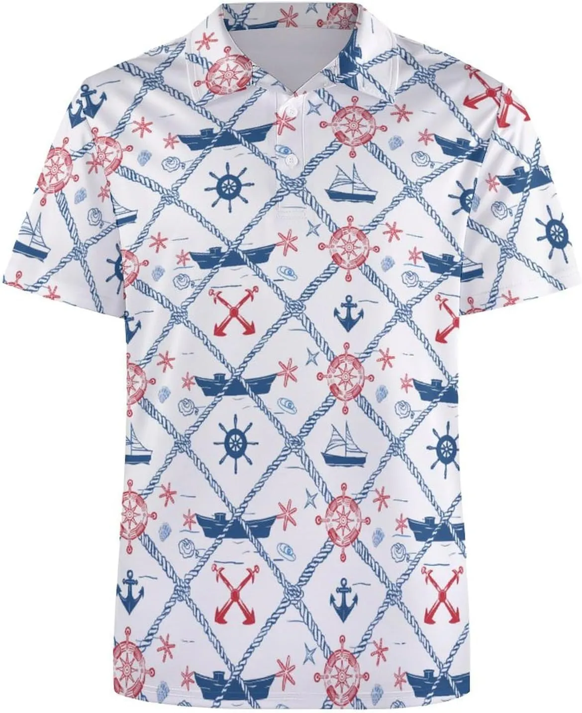Nautical Theme Mens Polo Shirts Quick Dry Short Sleeve Golf Slim Fit T Shirt