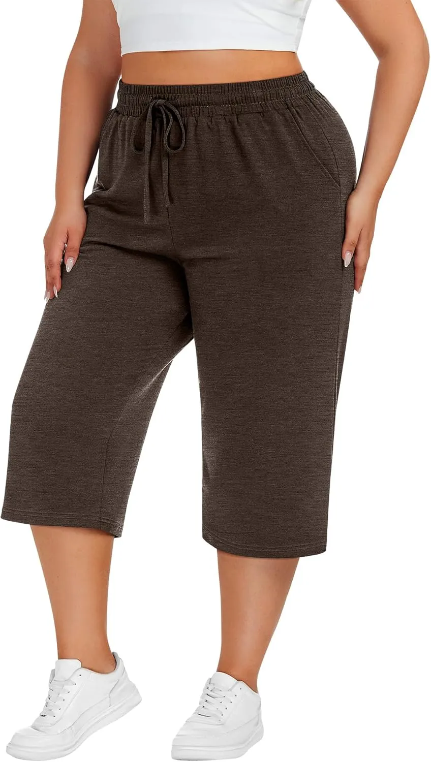Neer 3 Pack Women's Plus Size Cotton Capris, Stretchy Wide Leg Cropped Pants with Pockets Loose Fit Lounge Pajama Sweatpants