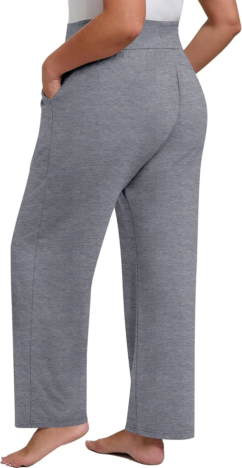Neer 3 Pack Women's Plus Size Lounge Pants, Wide Leg Yoga Pants Baggy Drawstring Sweatpants with Pockets Casual Loose Jogger