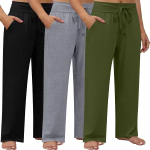 Neer 3 Pack Women's Plus Size Lounge Pants, Wide Leg Yoga Pants Baggy Drawstring Sweatpants with Pockets Casual Loose Jogger
