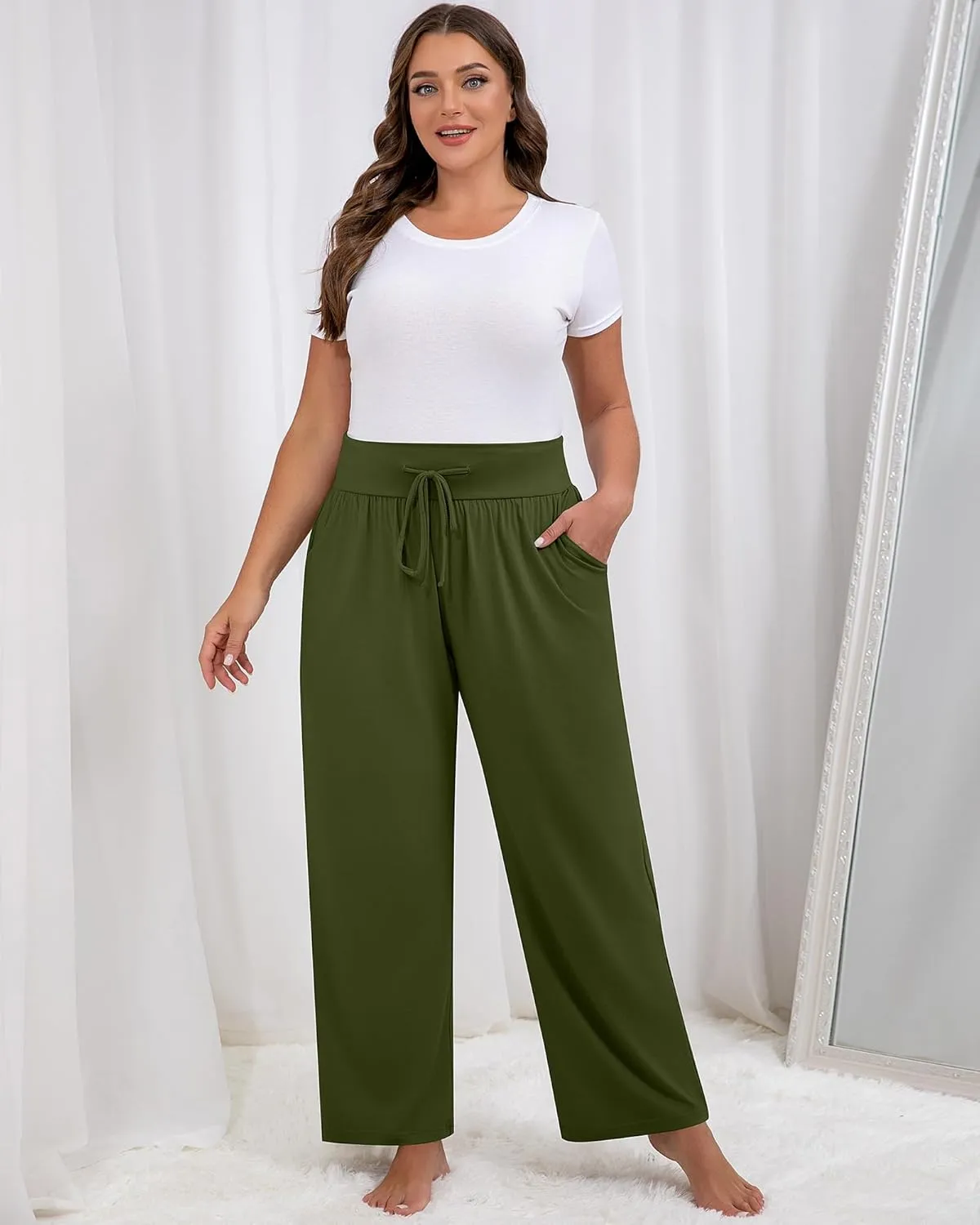 Neer 3 Pack Women's Plus Size Lounge Pants, Wide Leg Yoga Pants Baggy Drawstring Sweatpants with Pockets Casual Loose Jogger