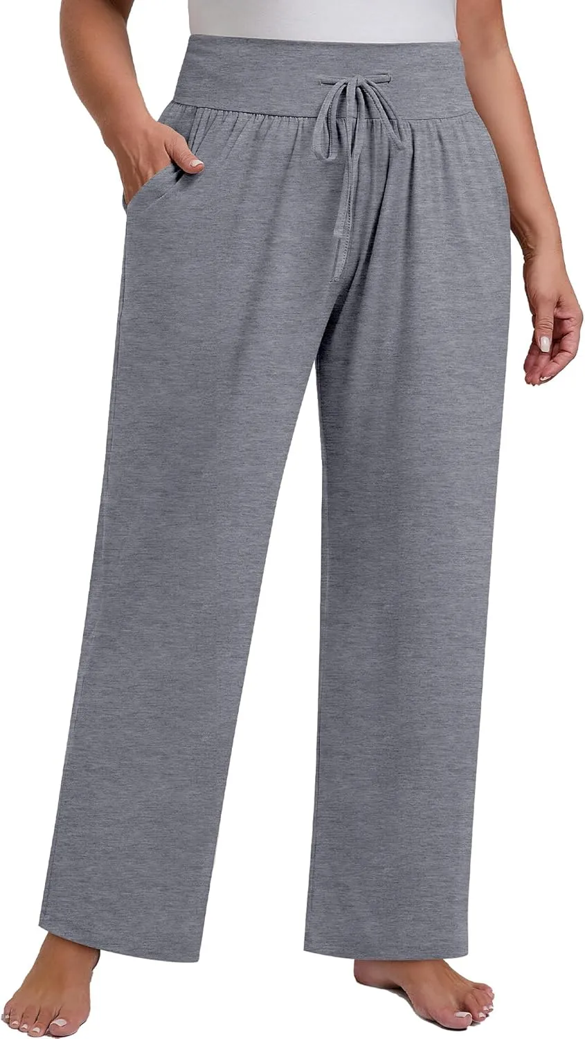 Neer 3 Pack Women's Plus Size Lounge Pants, Wide Leg Yoga Pants Baggy Drawstring Sweatpants with Pockets Casual Loose Jogger