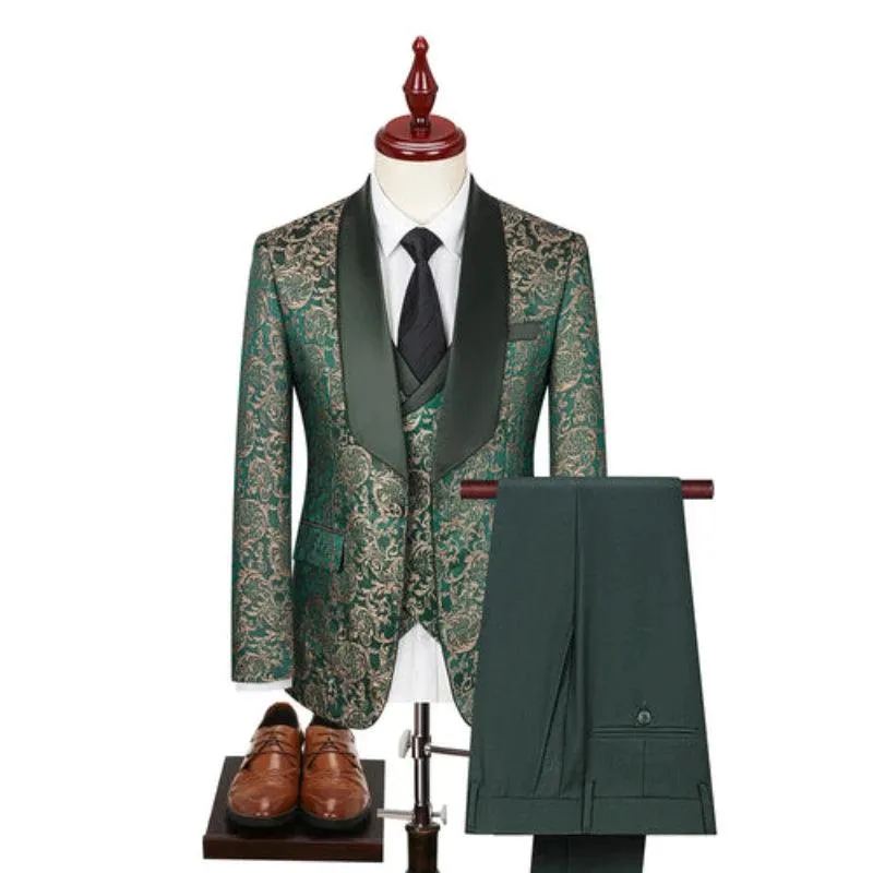 New Men Suit Sets Evening Banquet Luxury Jacquard Outfits