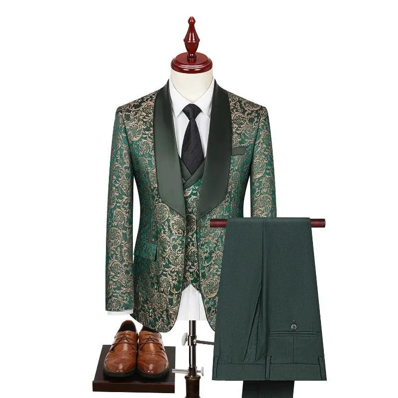 New Men Suit Sets Evening Banquet Luxury Jacquard Outfits