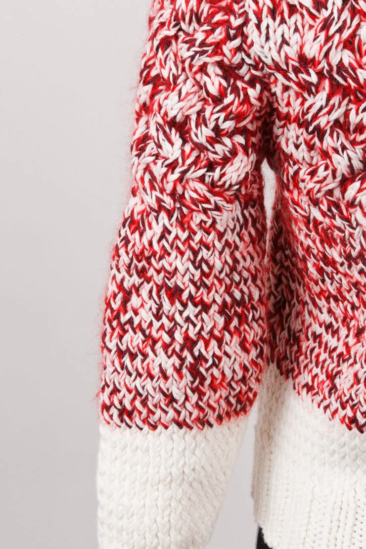 New With Tags Red and Cream Wool Knit Turtleneck Sweater