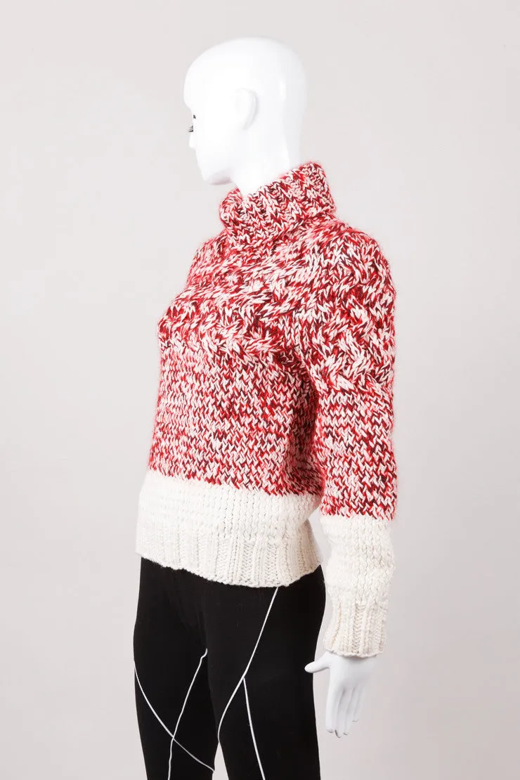 New With Tags Red and Cream Wool Knit Turtleneck Sweater
