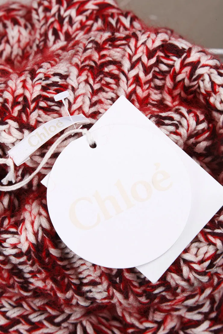 New With Tags Red and Cream Wool Knit Turtleneck Sweater