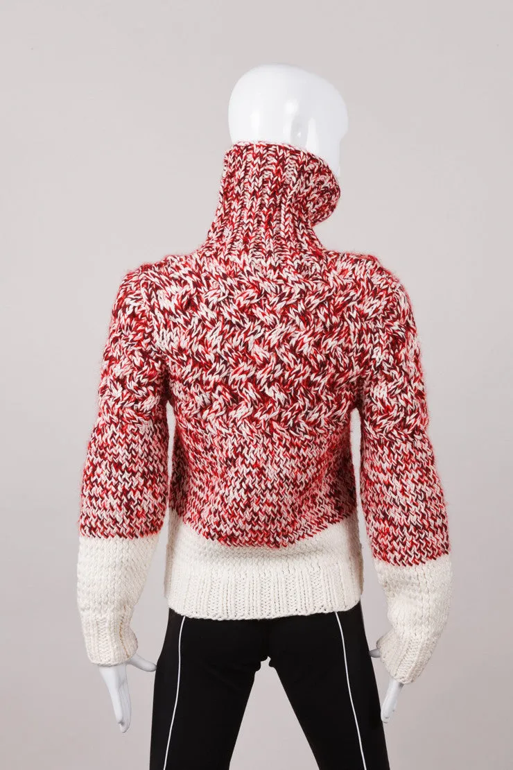 New With Tags Red and Cream Wool Knit Turtleneck Sweater