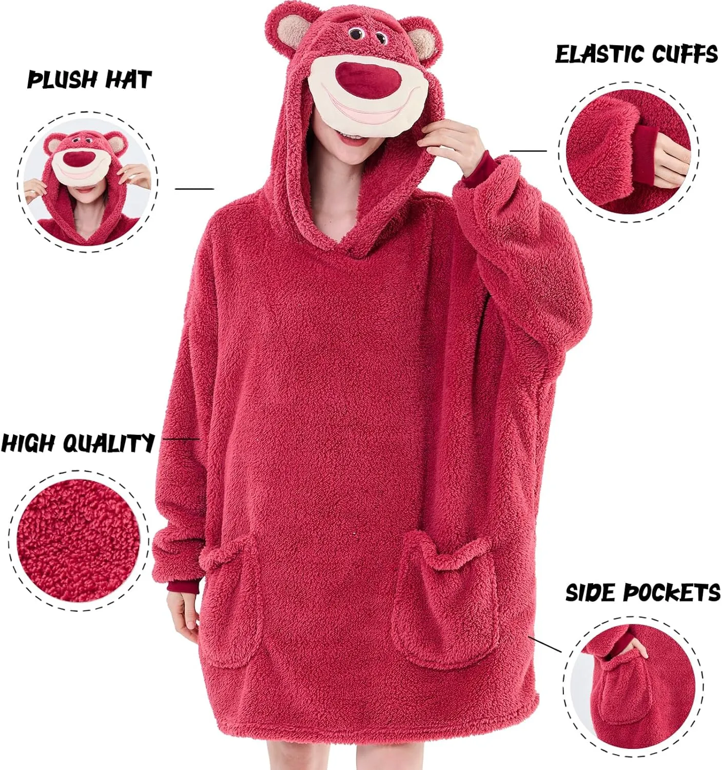 NEWCOSPLAY Wearable Blanket Hoodie Sherpa Hoodie Blanket for Women Men Warm Oversized Sweatshirt with Pockets
