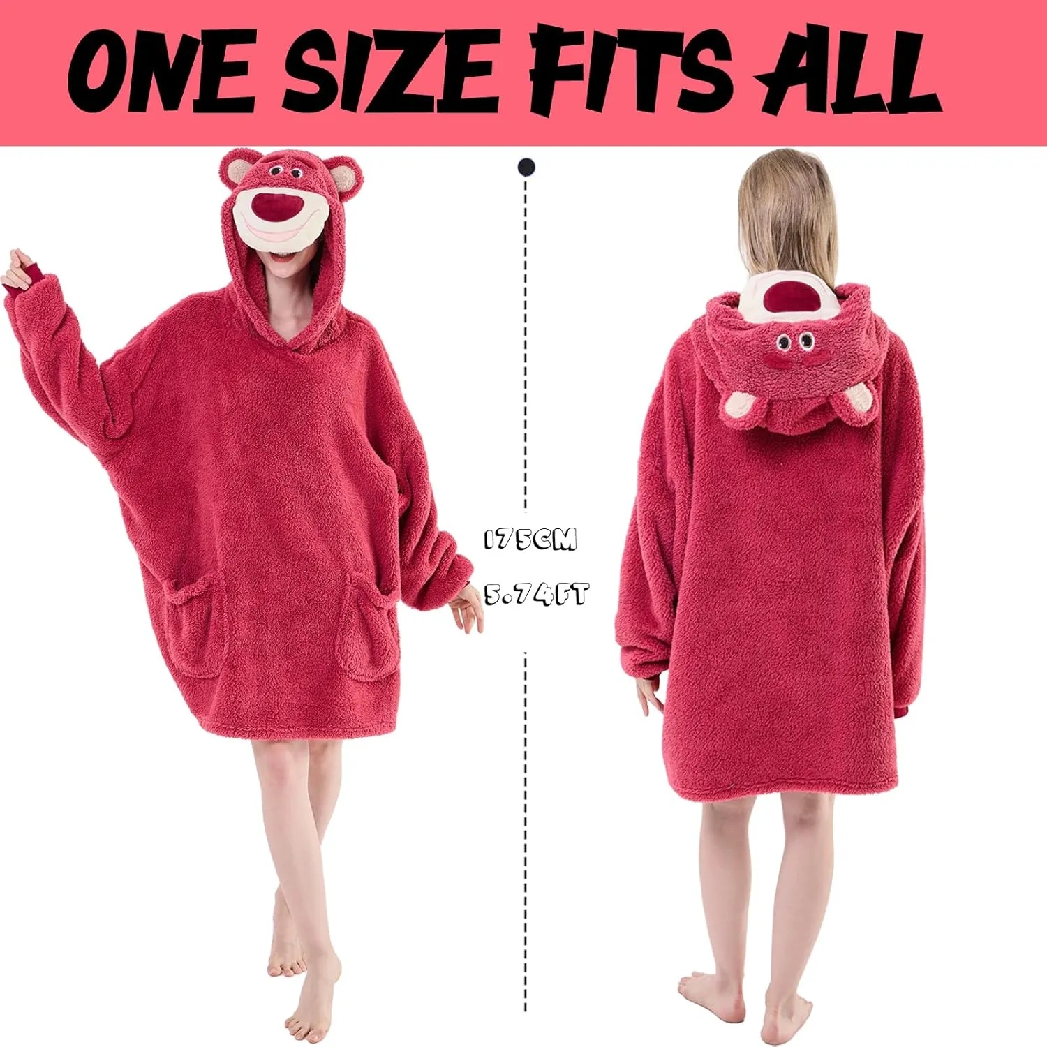 NEWCOSPLAY Wearable Blanket Hoodie Sherpa Hoodie Blanket for Women Men Warm Oversized Sweatshirt with Pockets