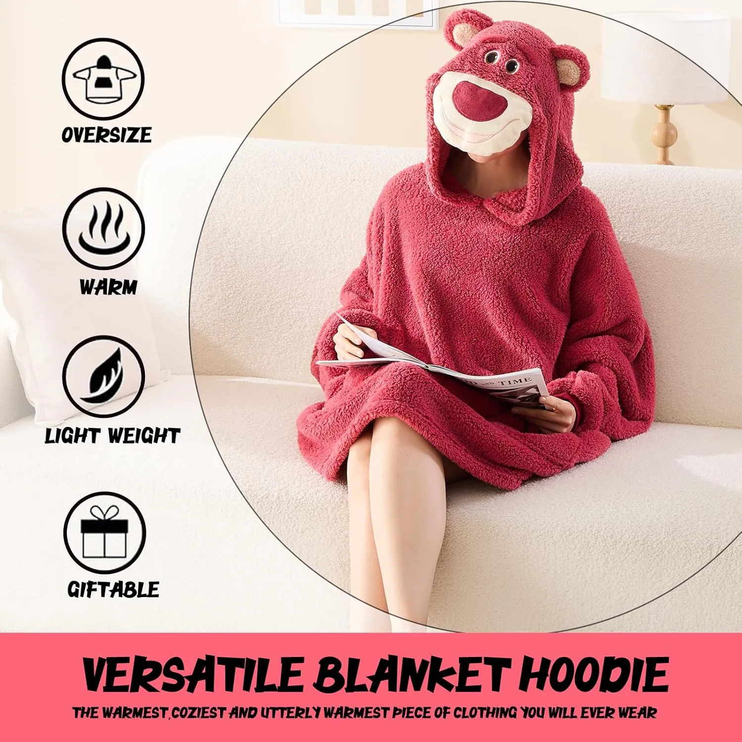 NEWCOSPLAY Wearable Blanket Hoodie Sherpa Hoodie Blanket for Women Men Warm Oversized Sweatshirt with Pockets