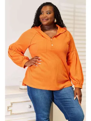 NicholesGifts Women Basic Bae Side Slit Buttoned Waffle Knit Hoodie