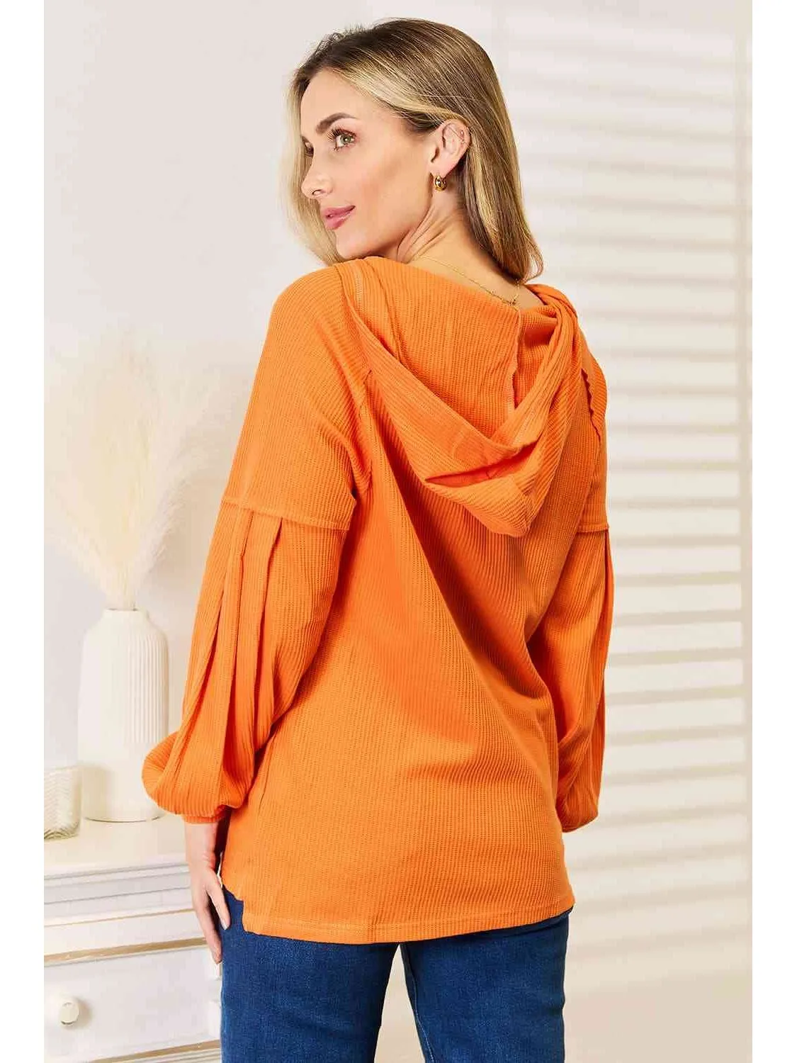 NicholesGifts Women Basic Bae Side Slit Buttoned Waffle Knit Hoodie