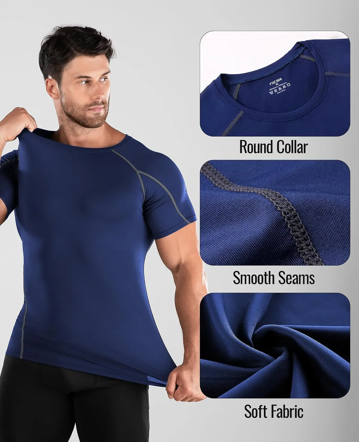 Niksa Men's Compression Shirts 3/5 Pack,Short Sleeve Athletic Compression Tops Cool Dry Workout T Shirt