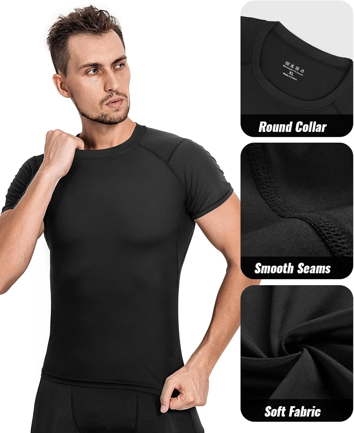 Niksa Men's Compression Shirts 3/5 Pack,Short Sleeve Athletic Compression Tops Cool Dry Workout T Shirt