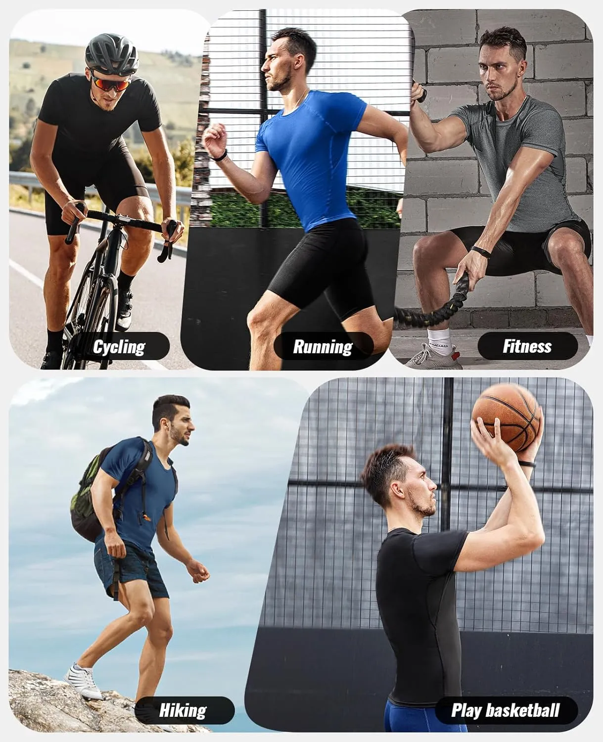 Niksa Men's Compression Shirts 3/5 Pack,Short Sleeve Athletic Compression Tops Cool Dry Workout T Shirt