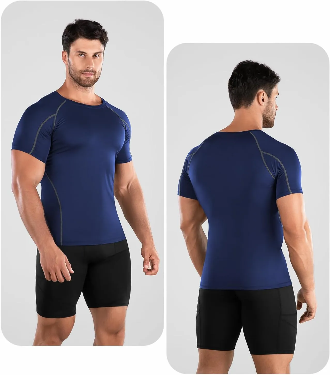 Niksa Men's Compression Shirts 3/5 Pack,Short Sleeve Athletic Compression Tops Cool Dry Workout T Shirt