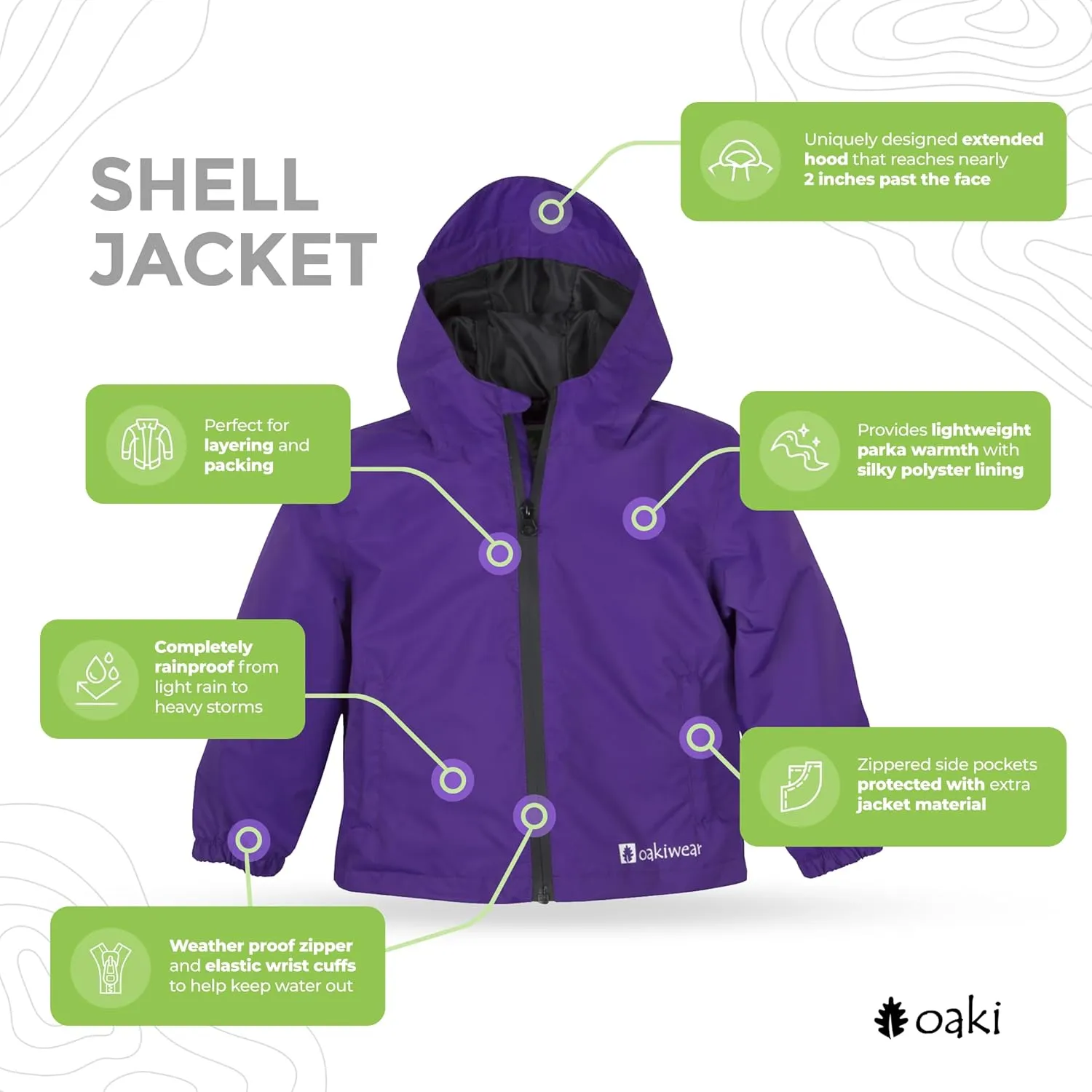OAKI Rain Wind Shell Jacket for Kids/Toddlers, Waterproof, Breathable, Lightweight with Hood