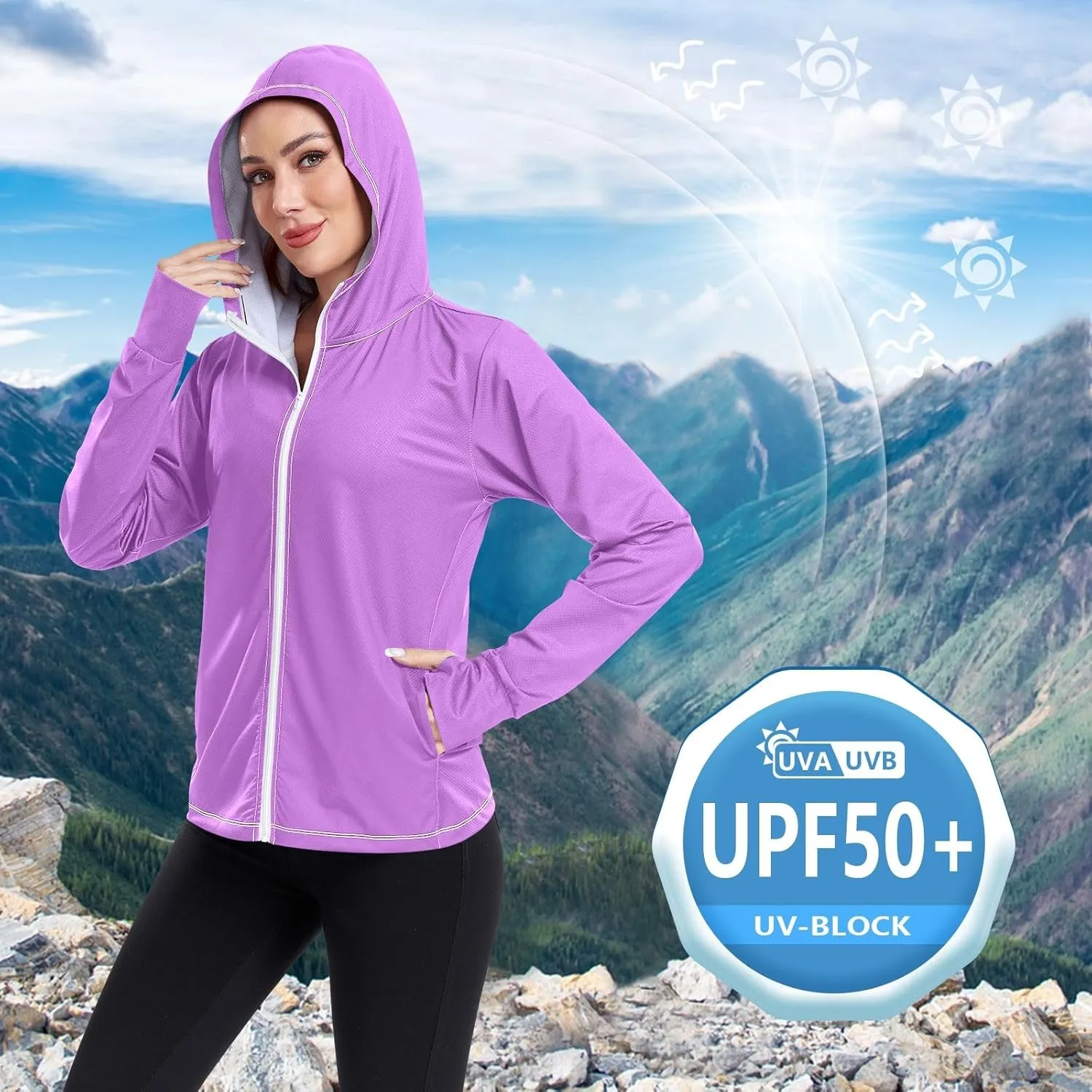 ODAWA Womens Upf Hoodie Spinel Red Lightweight Full Zip Running Jacket Womens Spf 50 Shirts Long Sleeve Lightweight