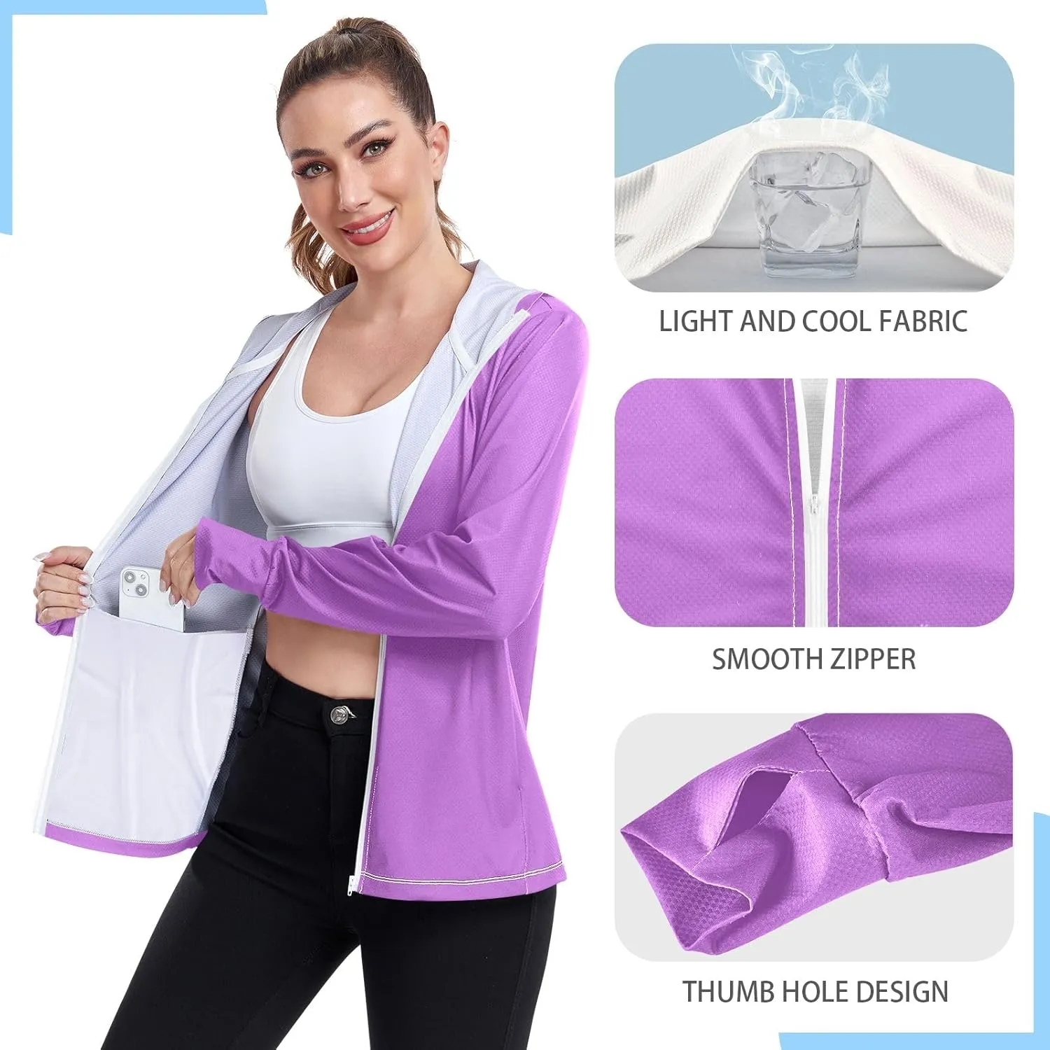 ODAWA Womens Upf Hoodie Spinel Red Lightweight Full Zip Running Jacket Womens Spf 50 Shirts Long Sleeve Lightweight