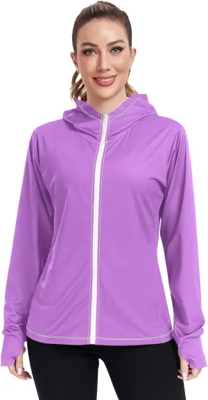 ODAWA Womens Upf Hoodie Spinel Red Lightweight Full Zip Running Jacket Womens Spf 50 Shirts Long Sleeve Lightweight