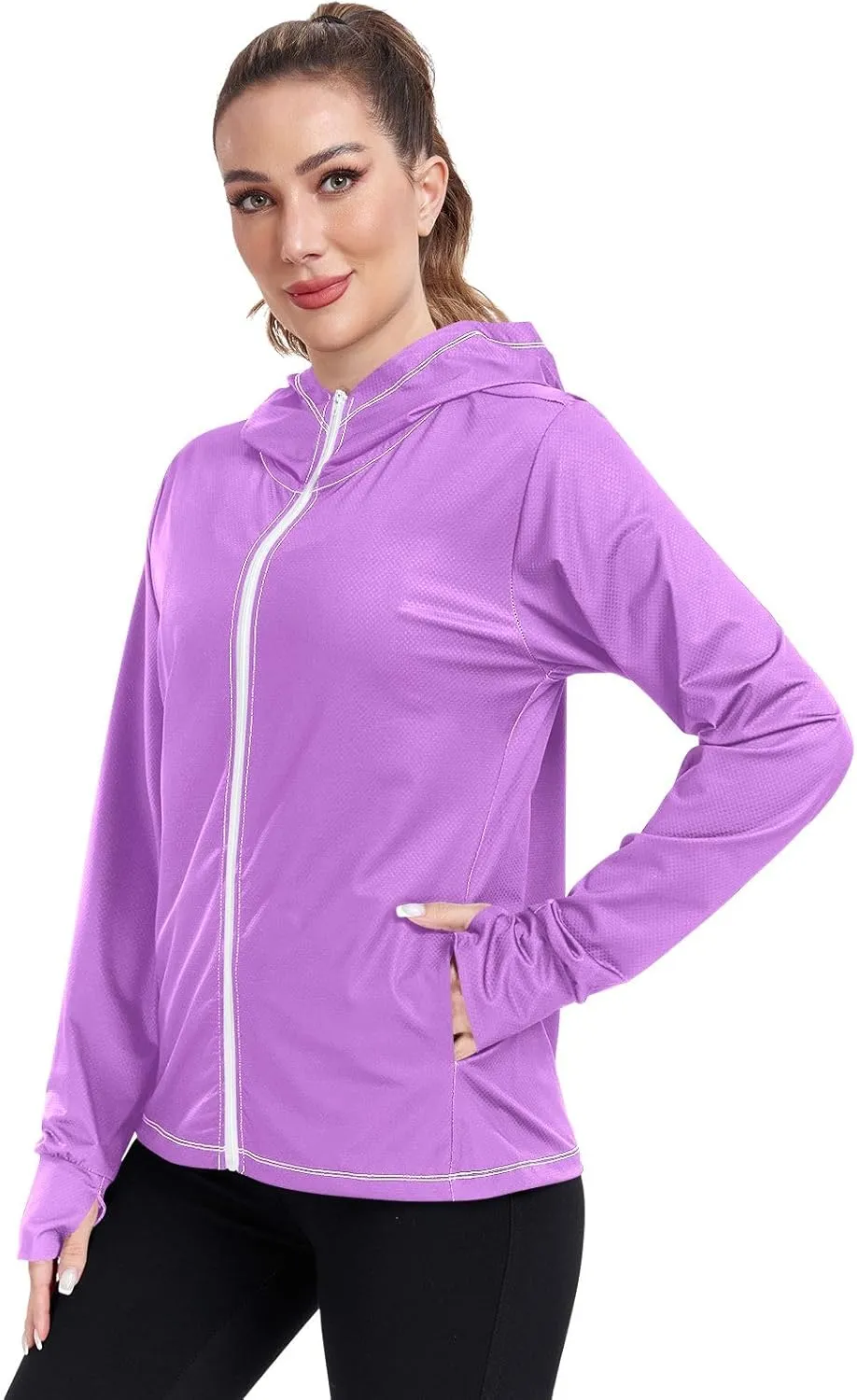 ODAWA Womens Upf Hoodie Spinel Red Lightweight Full Zip Running Jacket Womens Spf 50 Shirts Long Sleeve Lightweight