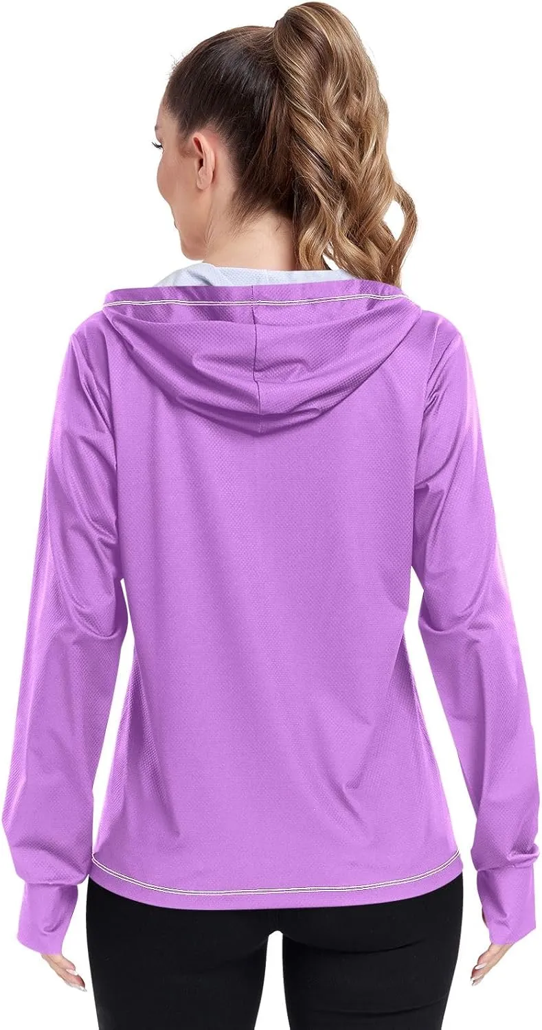 ODAWA Womens Upf Hoodie Spinel Red Lightweight Full Zip Running Jacket Womens Spf 50 Shirts Long Sleeve Lightweight