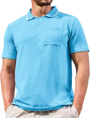 Opomelo Men's Casual Polo Shirts Fashion Slim Fit Polo Shirt Short Sleeve Flat Collar Golf Shirt with Pocket
