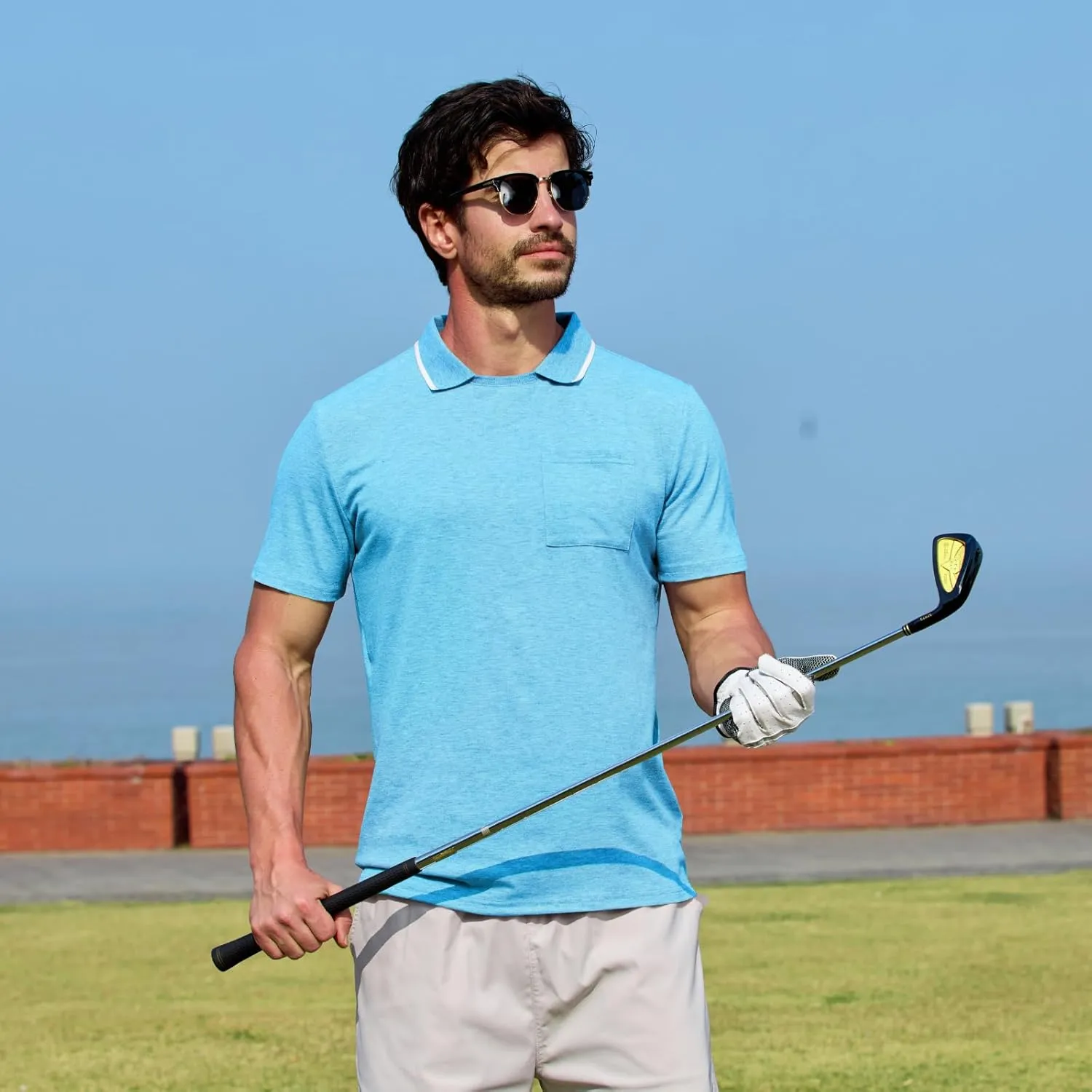 Opomelo Men's Casual Polo Shirts Fashion Slim Fit Polo Shirt Short Sleeve Flat Collar Golf Shirt with Pocket
