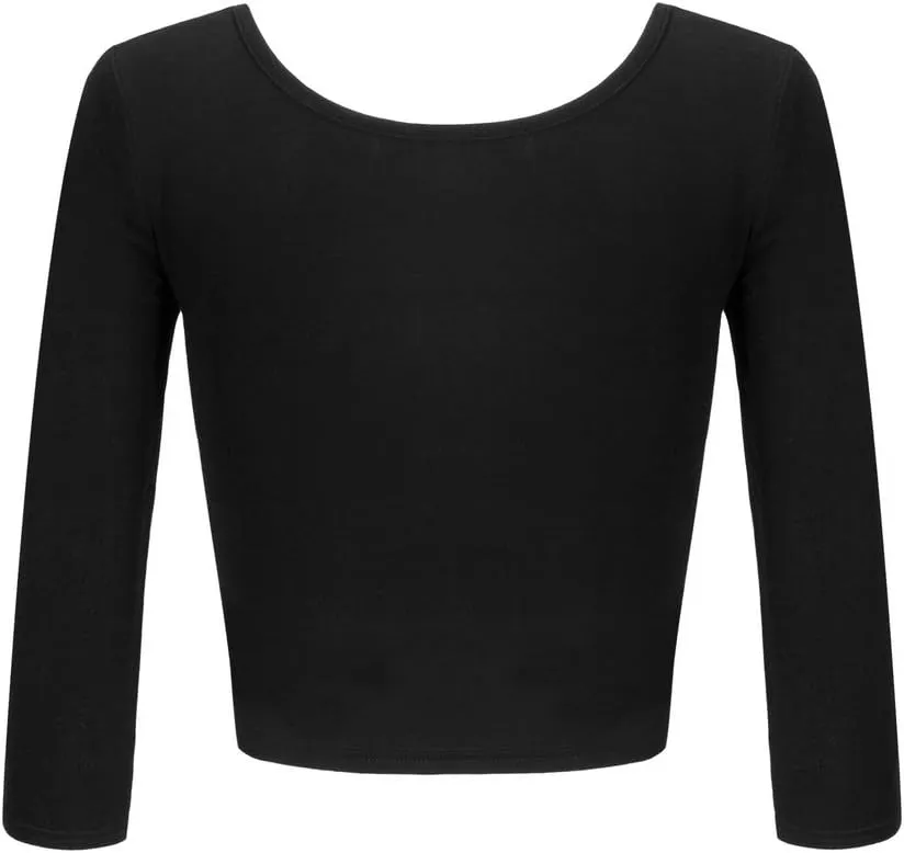 OThread & Co. Women's Crop Tops Basic Stretchy Scoop Neck 3/4 Sleeve T-Shirt
