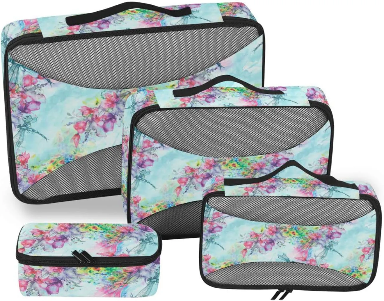 Packing Cube Set of 4 Luggage Cubes Packing Cubes for Travel Women Packing Cubed Dragonfly Floral Pattern