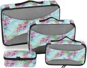 Packing Cube Set of 4 Luggage Cubes Packing Cubes for Travel Women Packing Cubed Dragonfly Floral Pattern