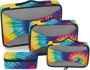 Packing Cube Set of 4 Luggage Cubes Travel Bag Organizer for Luggage Pcking Cubes Rainbow Tie Dye