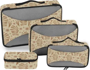 Packing Cubes 4 Set Luggage Organizer Bags Travel Organizers Packing Cuves Beige Floral Plant