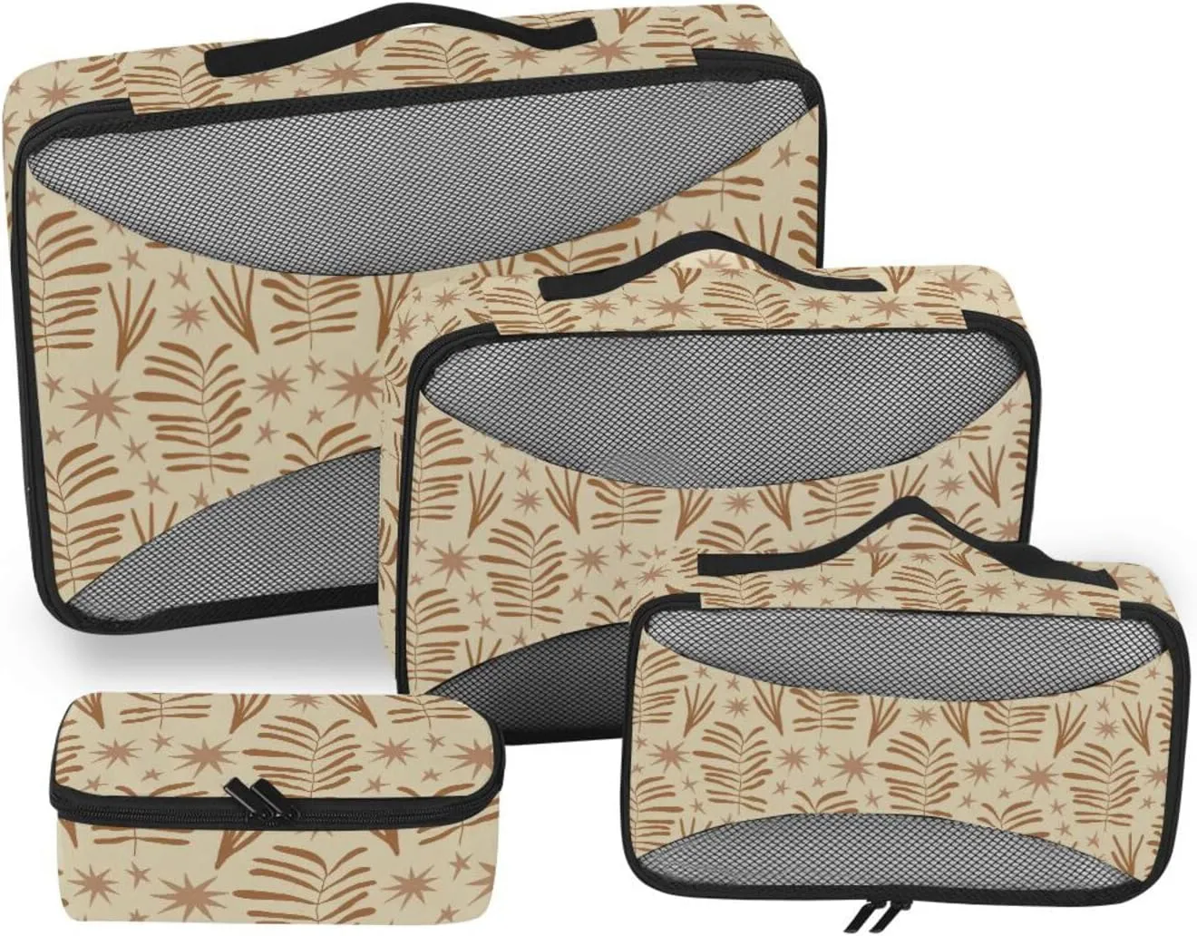 Packing Cubes 4 Set Luggage Organizer Bags Travel Organizers Packing Cuves Beige Floral Plant