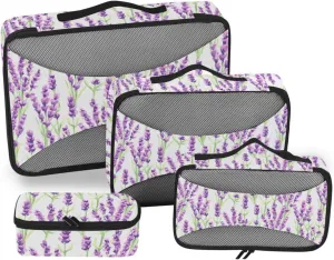 Packing Cubes 4 Set Luggage Organizer Luggage Packing Cubes for Travel Packing Cubs Lavender Flowers