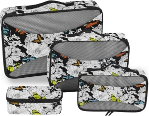 Packing Cubes for Suitcases 4 Set Luggage Bags Organizers Packing Cubes Travel Packimg Cubes Flowers Butterflies