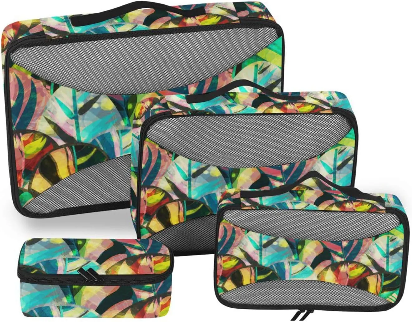 Packing Cubes for Suitcases 4 Set Luggage Organizer Bags Travel Cubes for Packing Women Packing Cube Retro Leaves