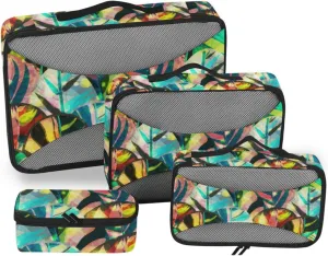 Packing Cubes for Suitcases 4 Set Luggage Organizer Bags Travel Cubes for Packing Women Packing Cube Retro Leaves