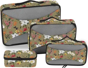 Packing Cubes for Travel 4 Set Luggage Organizer Luggage Packing Cubes for Travel Packing Cubea Vintage Green Floral